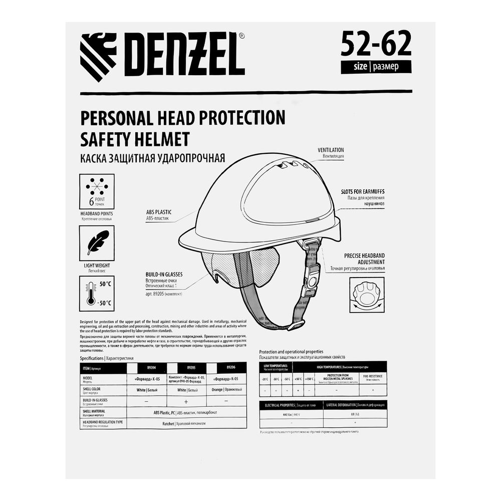 Каска защитная ударопрочная, ABS/PC, плавная регулировка, модель «Форвард» (К-05)оранж. Denzel (89206)