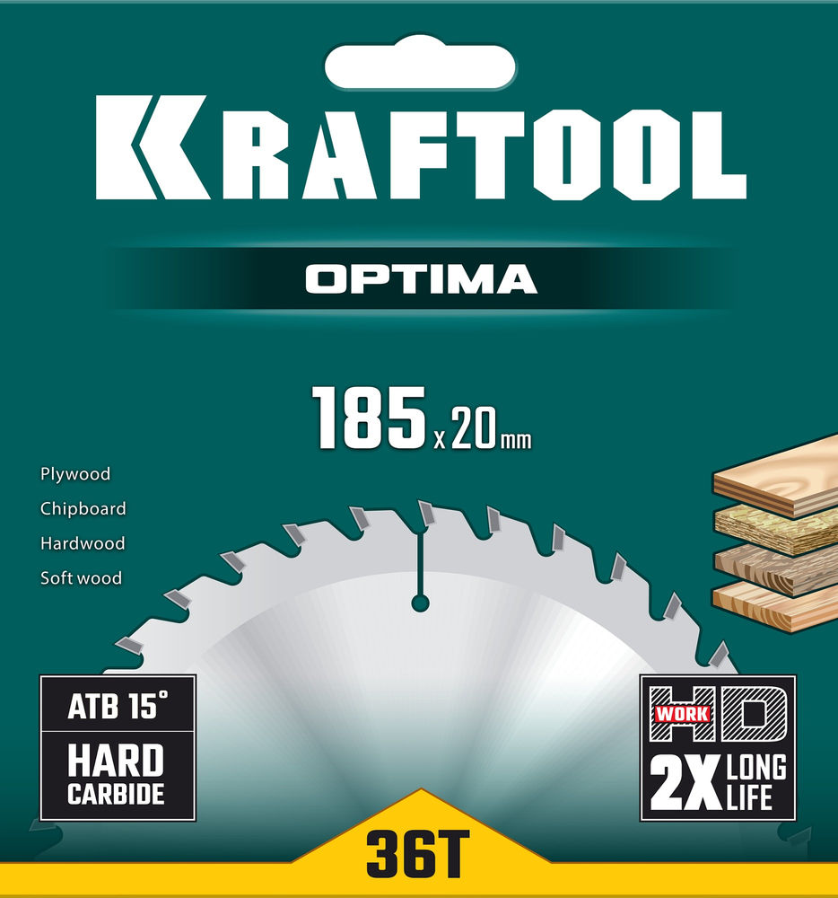 Пильный диск по дереву Optima, 185 х 20 мм, 36Т KRAFTOOL 36951-185-20