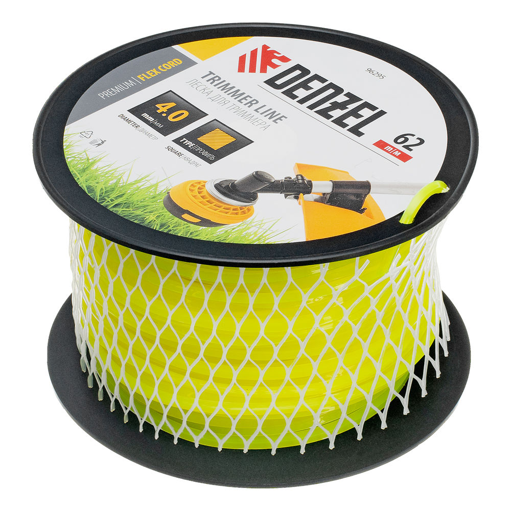 Леска для триммера квадрат, 4,0мм х 62м, на DIN катушке FLEX CORD Denzel (96295)