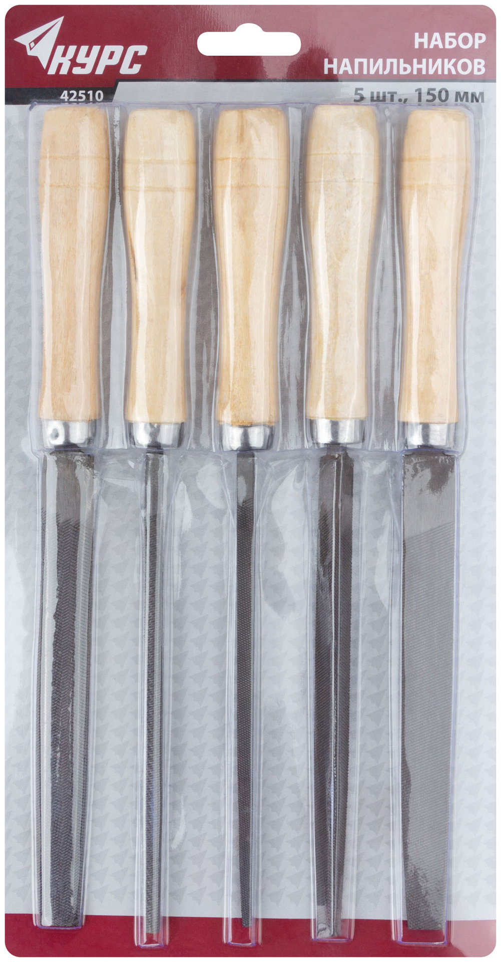Напильники, набор 5 шт., деревянная ручка 150 мм (42510)
