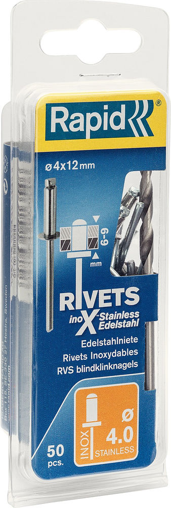 Нержавеющая заклепка 4.0 х 12 мм, 50 шт RAPID 5000394