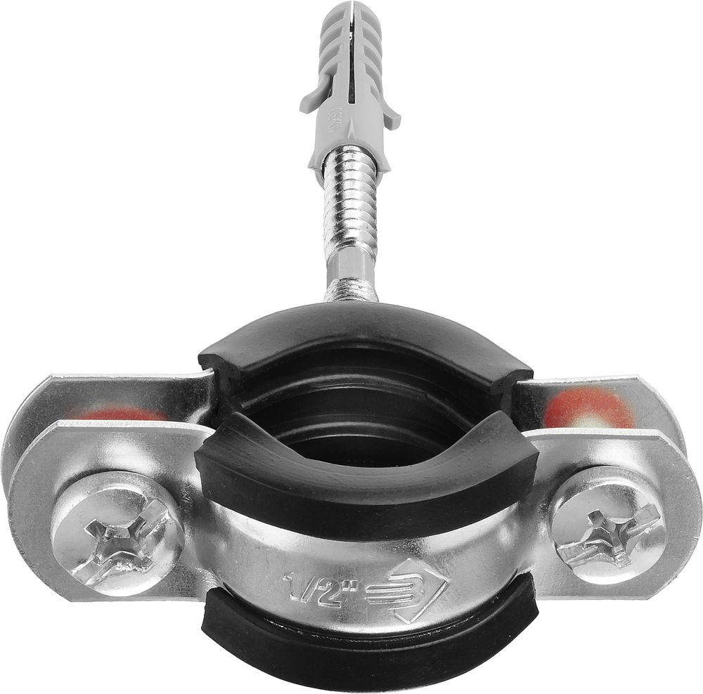 Хомут трубный с сантехнической шпилькой и дюбелем 1/2, цинк, 1 шт ЗУБР 37866-20-24_z01