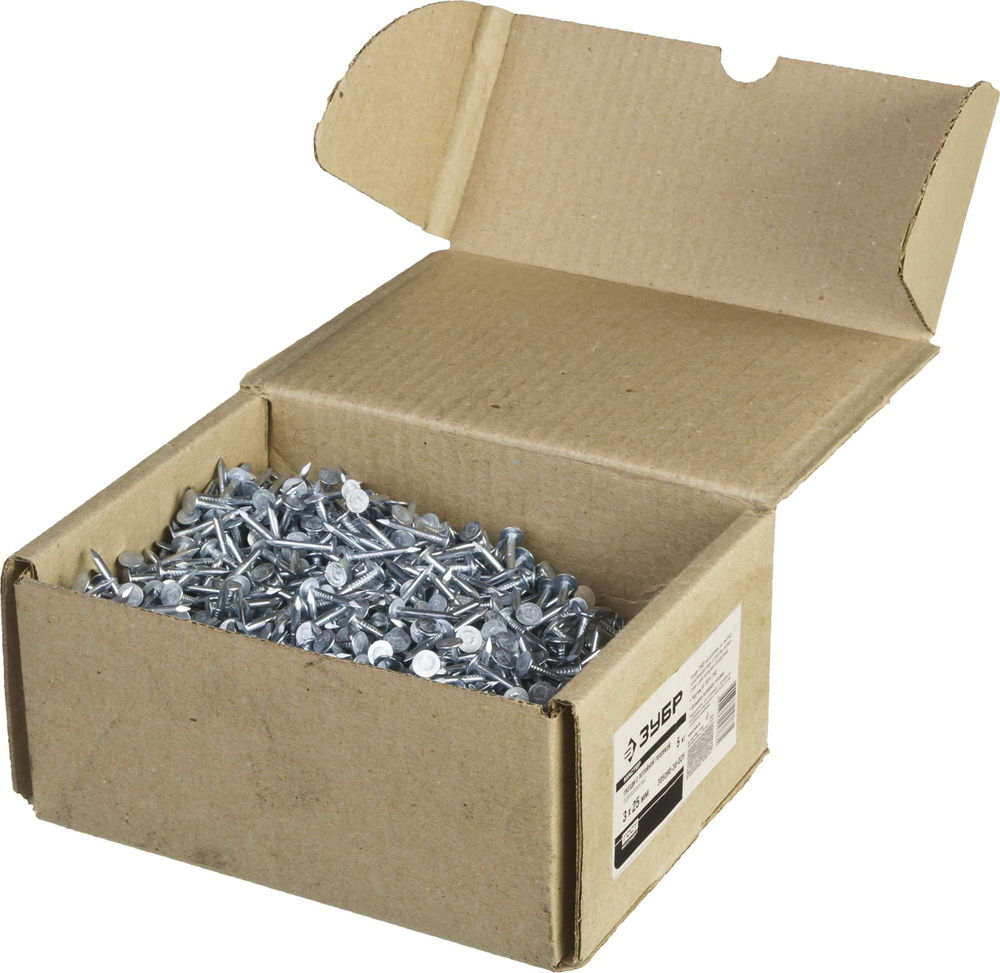 Гвозди 25?3 мм с большой потайной головкой цинк 5 кг ЗУБР 305090-30-025