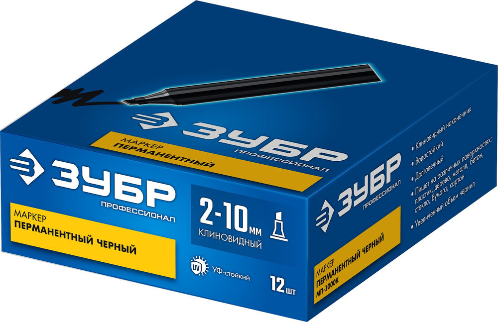 Перманентный маркер клиновидный МП-1000К черный, 2-10 мм ЗУБР 06333-2