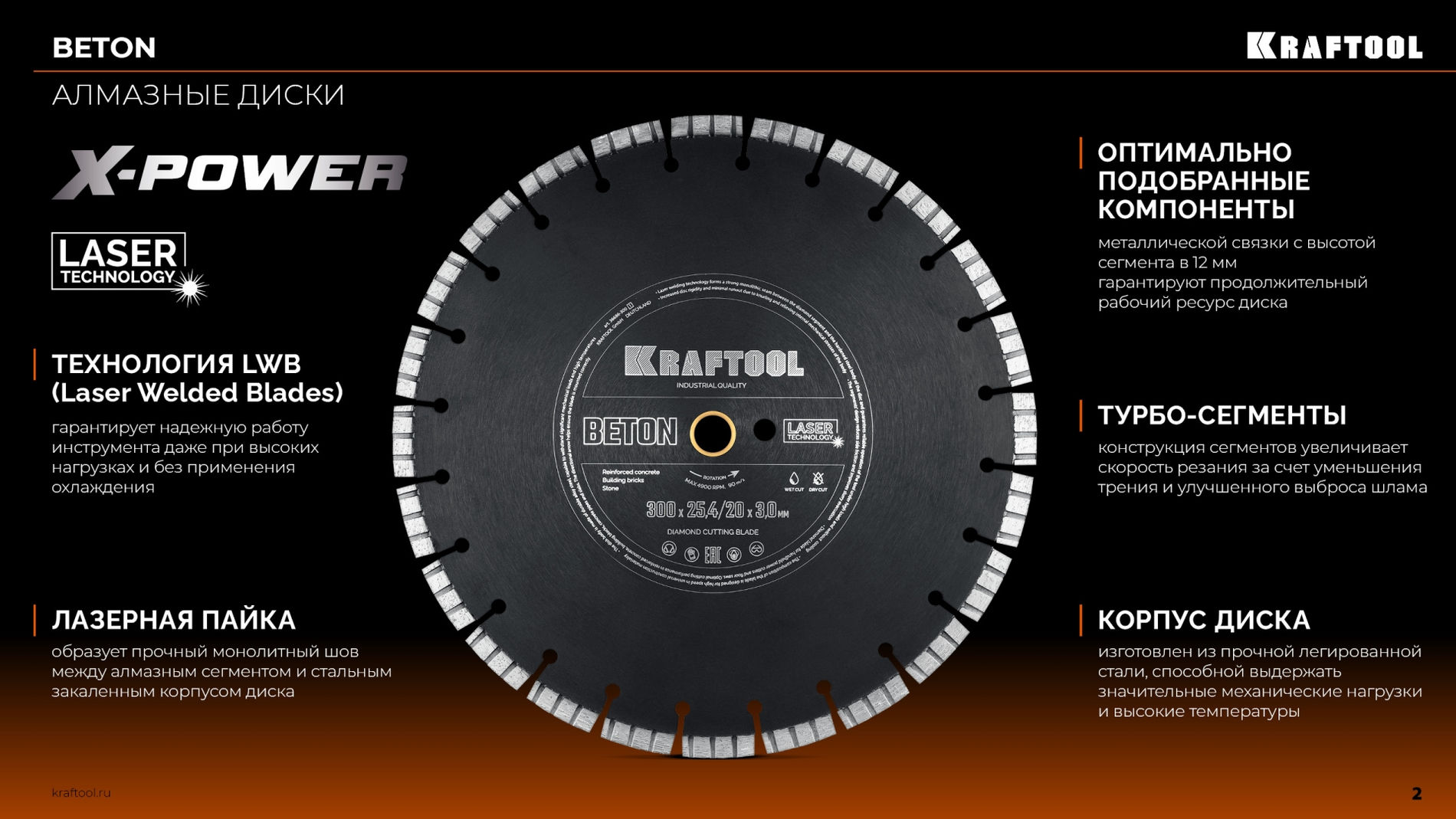 Алмазный диск BETON, 500 мм (25.4/20 мм, 12?4.0 мм) KRAFTOOL 36686-500_z01
