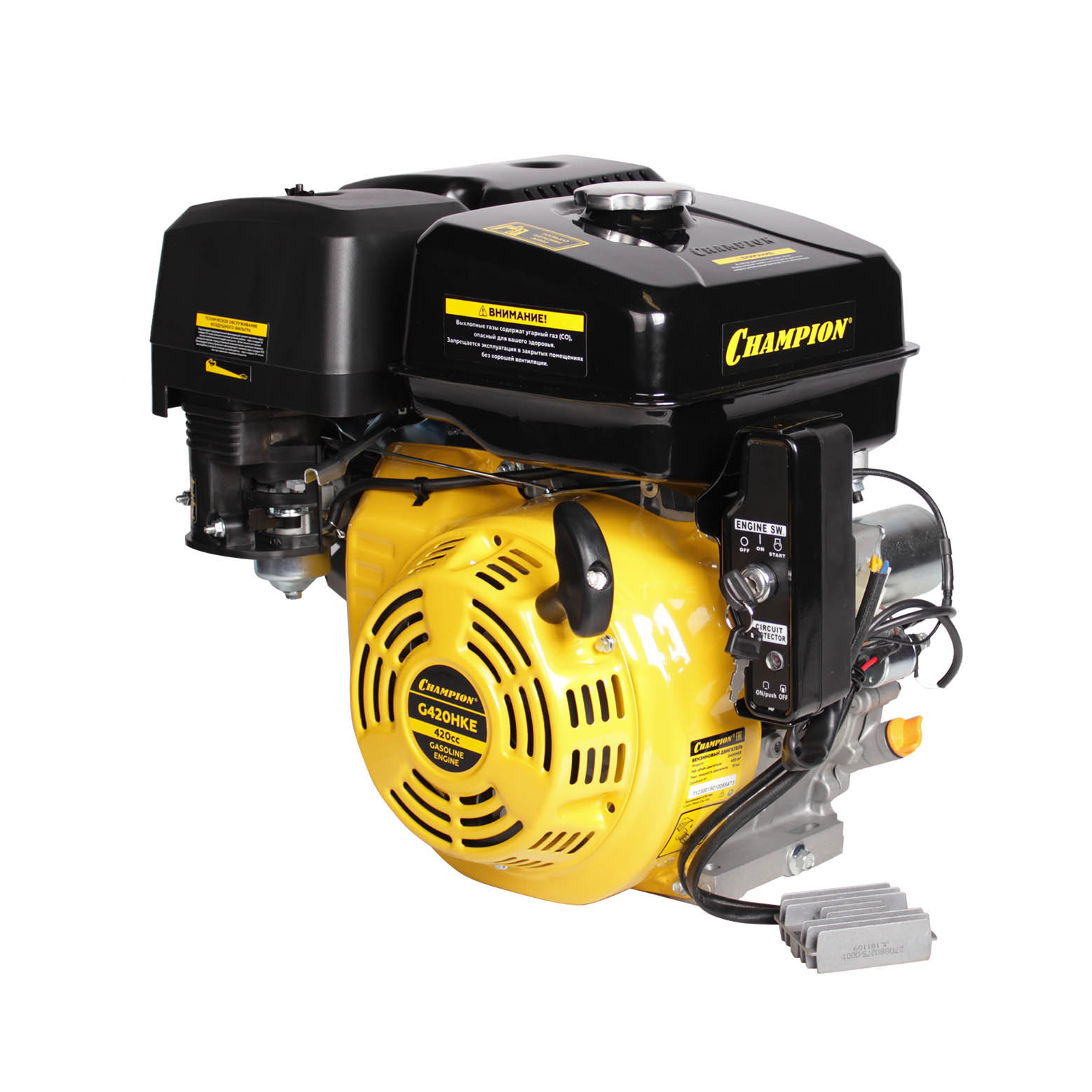 Двигатель 15лс/11кВт 420см? 25мм 34кг шпонка эл.стартер выход 12В/80Вт CHAMPION G420HKE