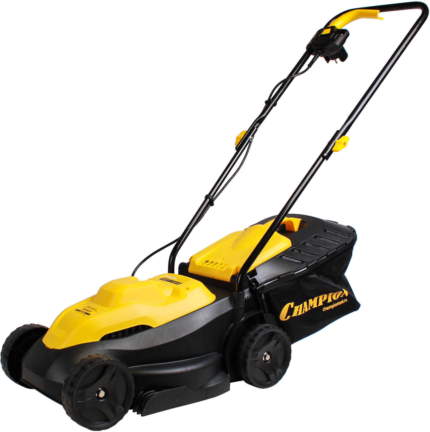 Газонокосилка эл. CHAMPION EM3411 (1 кВт пласт+ткань 30л шир.320мм выс.25-65мм, 6,4кг) (EM3411)