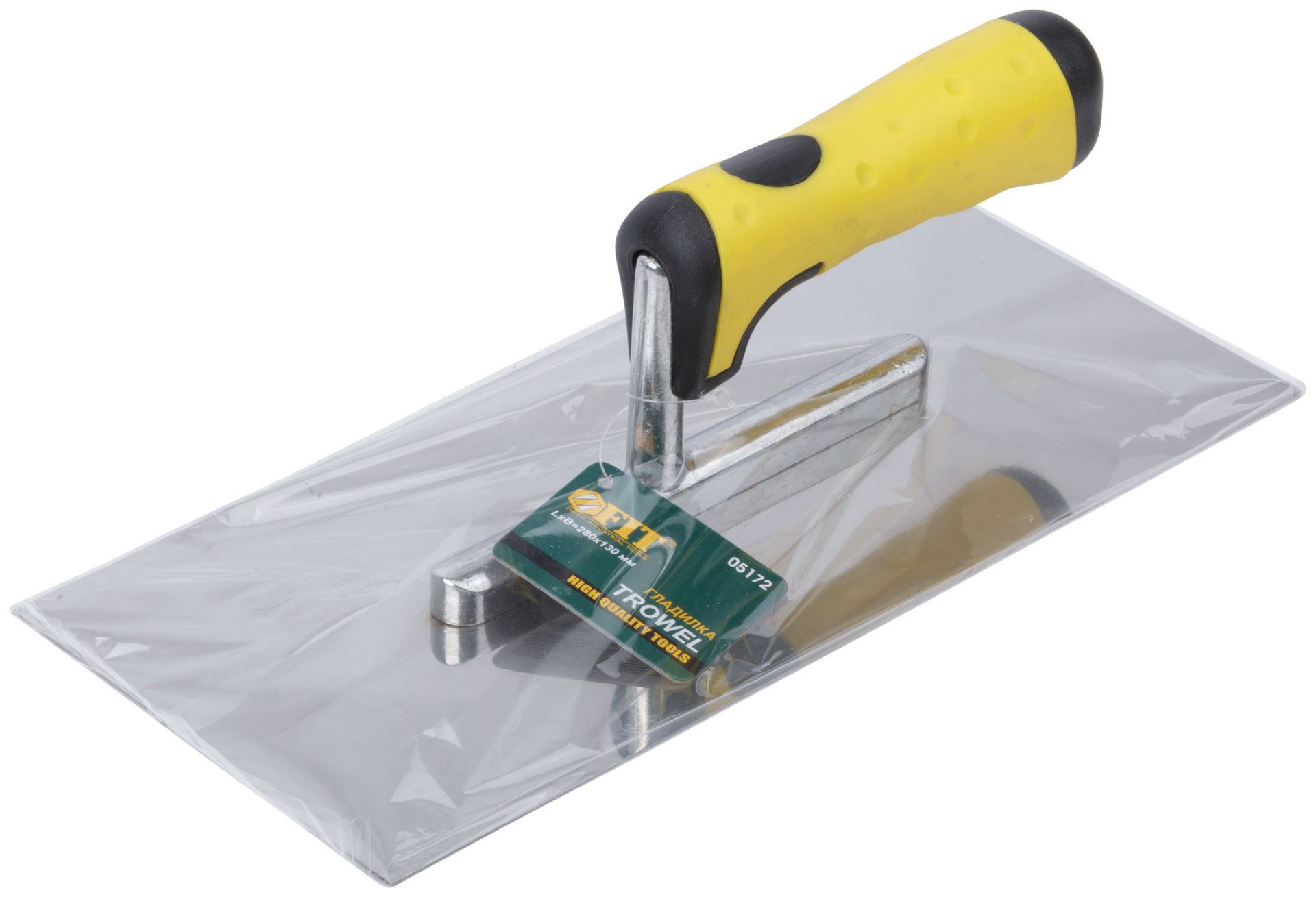 Гладилка нержавеющая, мягкая черно-желтая ручка 280х130 мм плоская (05172)