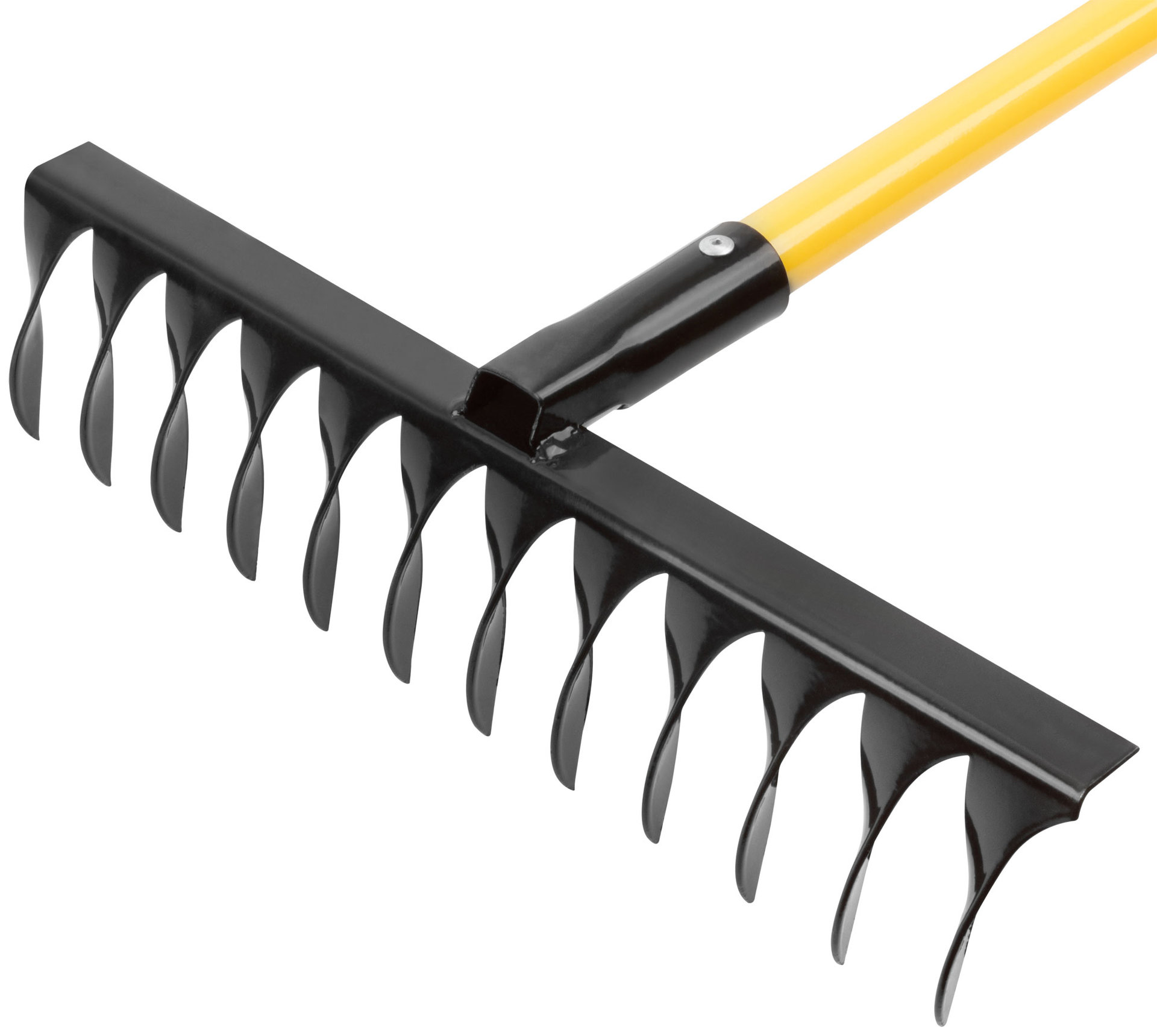 Грабли, витой зуб, 12 зубьев, с желтым метализированным черенком (76978)