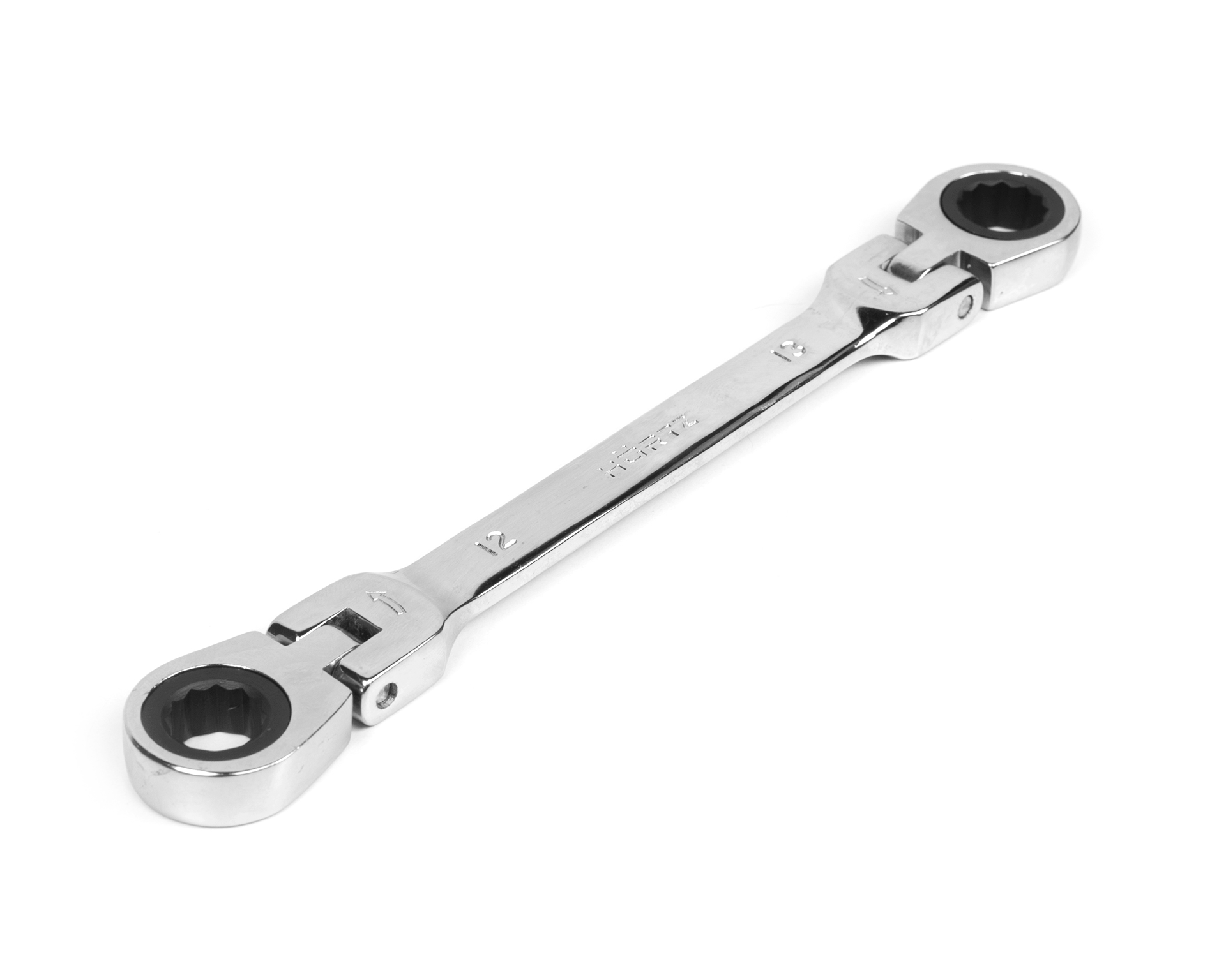 Ключ накидной двусторонний 12х13 мм трещоточный шарнирный хром HORTZ