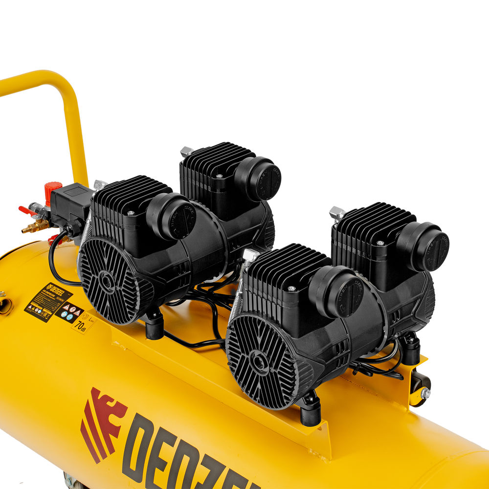 Компрессор безмасл. малошумный DLP-3000/100, 3 кВт, 2х1,5 кВт,100 л, 2850 об/мин,500 л/мин Denzel (58145)