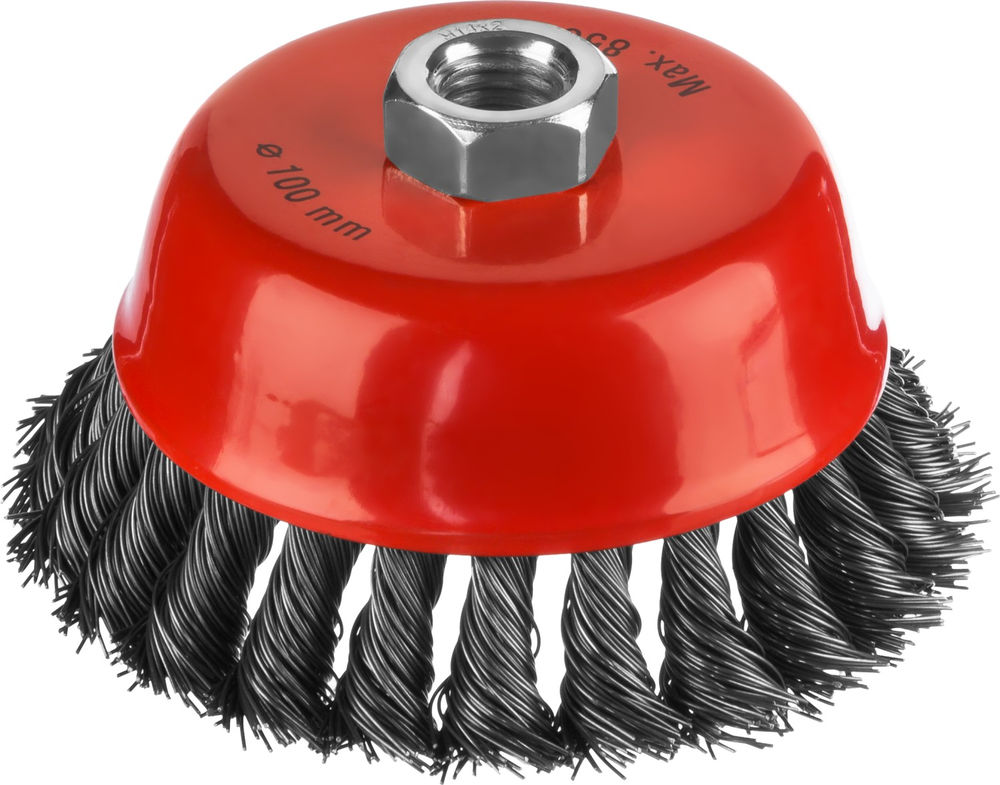 Чашечная щетка-крацовка для УШМ 100 мм, жгутированная стальная проволока 0.5 мм MIRAX 35104-100