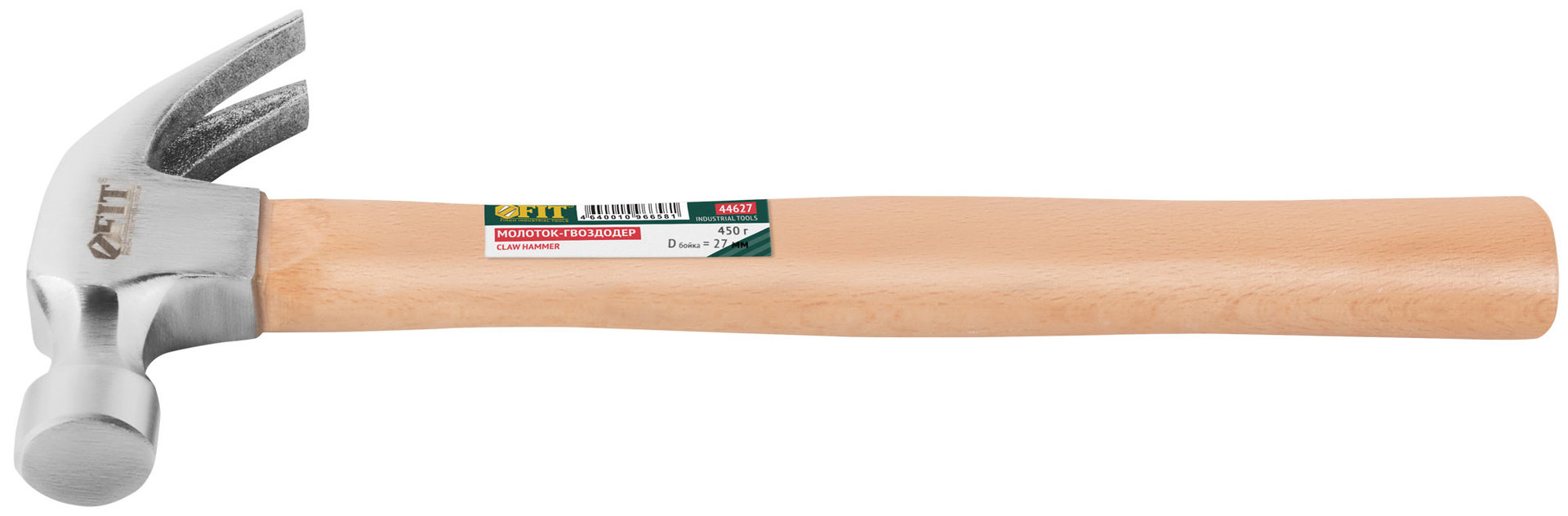 Молоток-гвоздодер, деревянная ручка 27 мм, 450 гр. (44627)