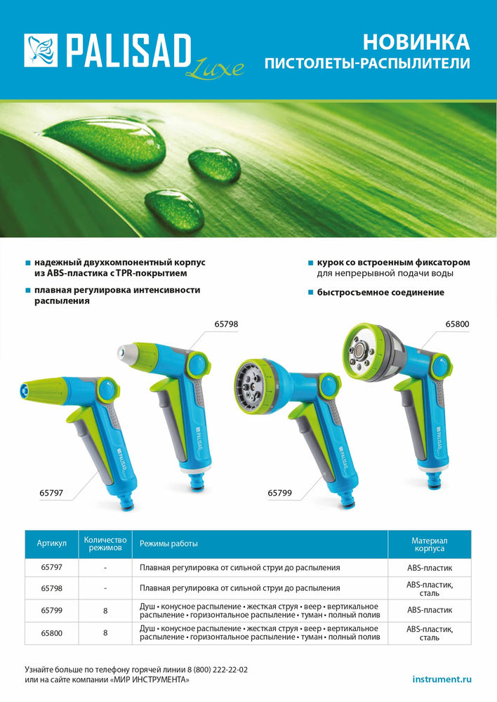 Пистолет-распылитель, регулируемый, металлический, с курком, LUXE Palisad (65798)