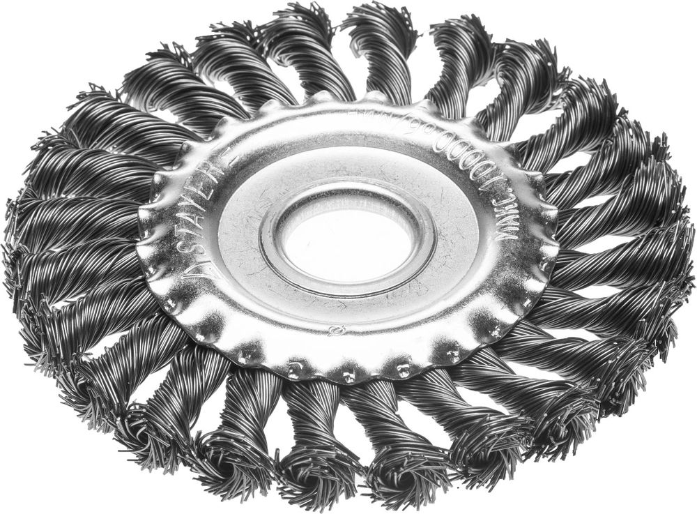 Щетка дисковая для УШМ 150 мм, жгутированная стальная проволока 0.5 мм Professional STAYER 35120-150