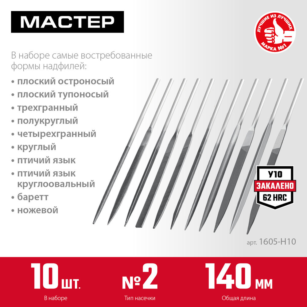 Набор надфилей 10 шт 140 мм в чехле ЗУБР 1605-H10