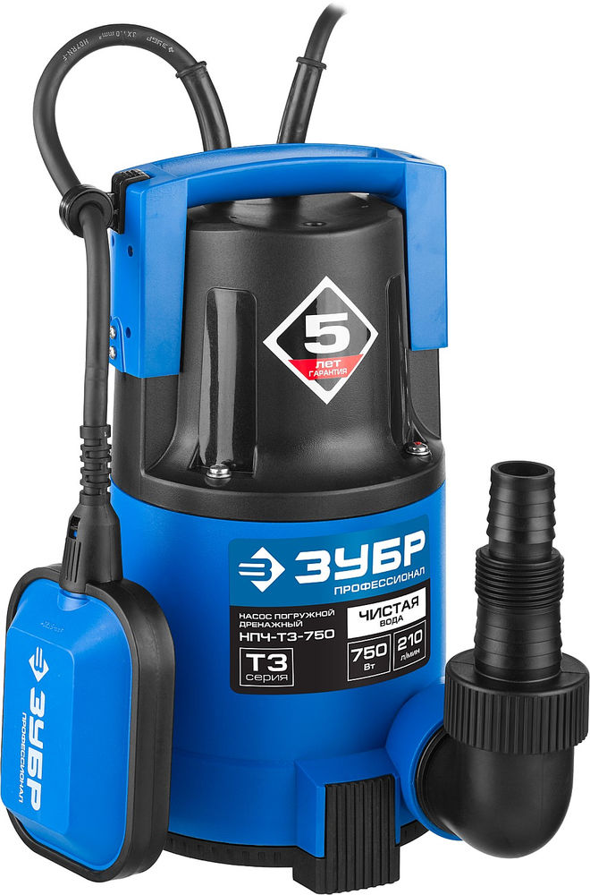 Насос дренажный с минимальным уровнем откачки 750 Вт ЗУБР Профессионал НПЧ-Т3-750