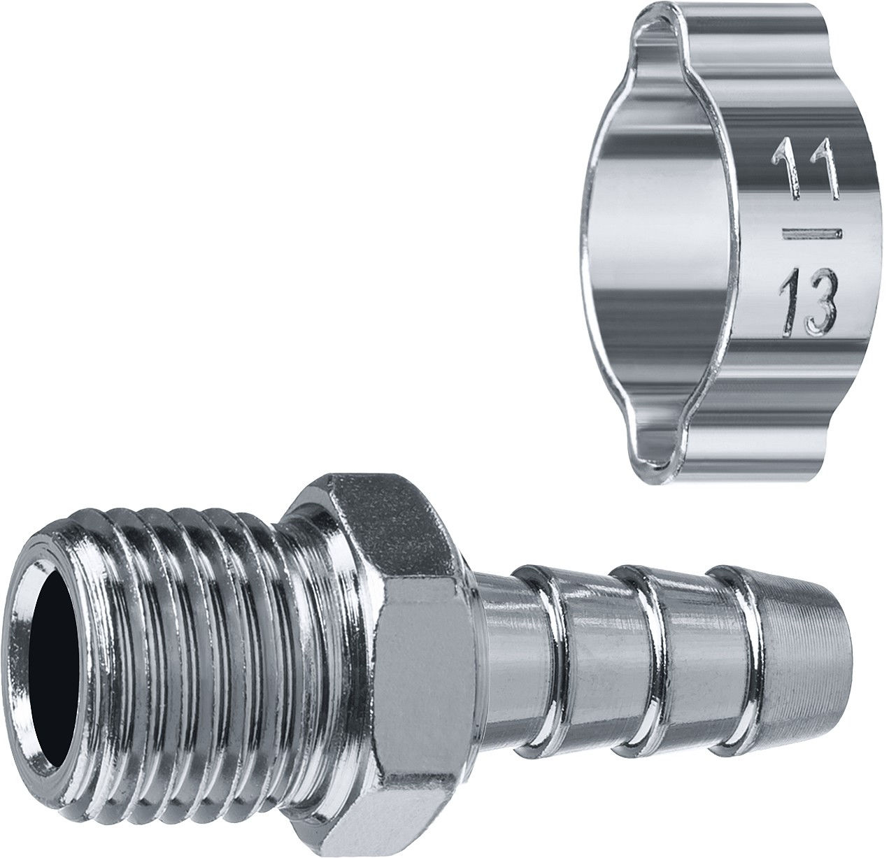 ЗУБР штуцер ?елочка?, 8 мм - 1/4?M, переходник с обжимным хомутом, Профессионал (64924-1/4-08)