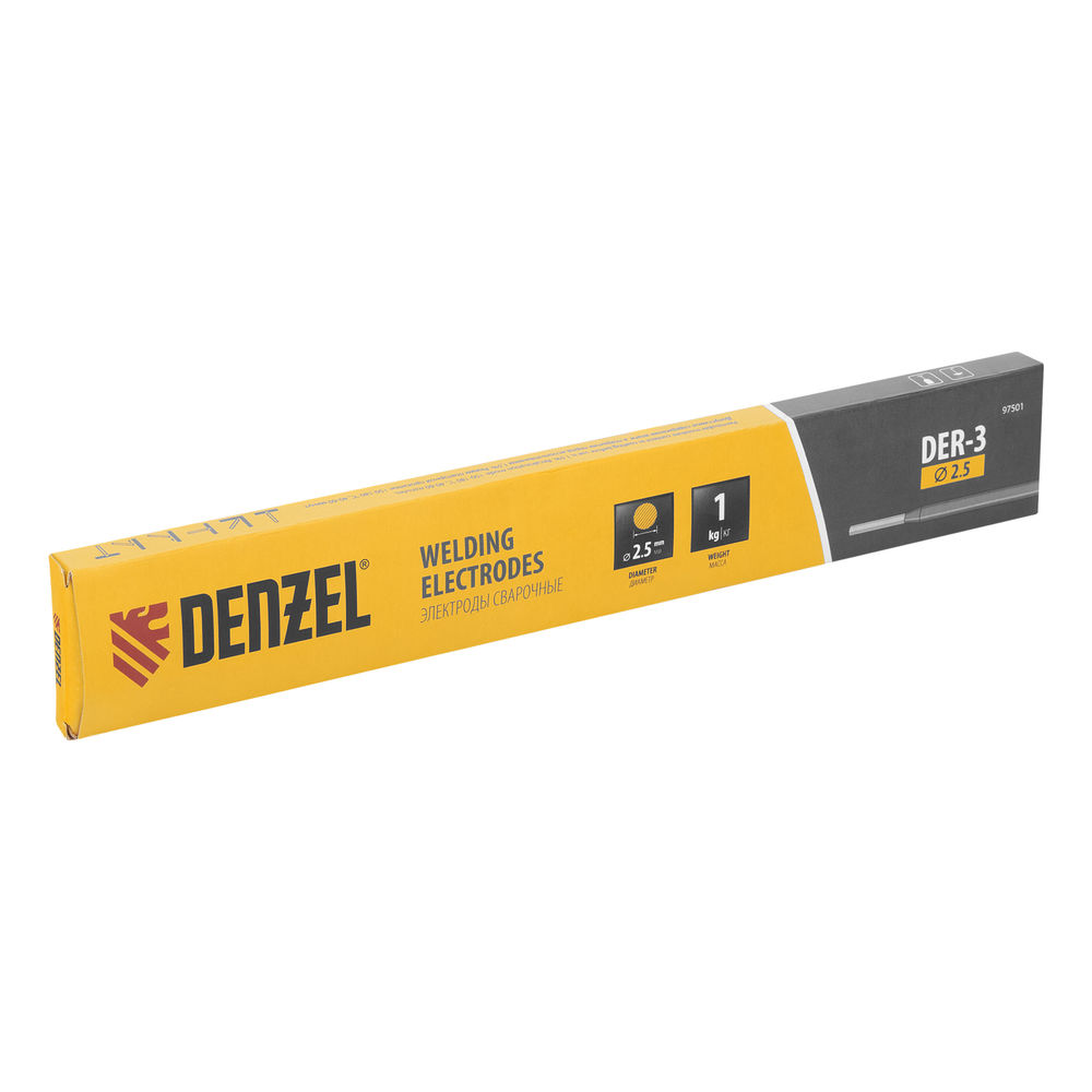 Электроды DER-3, диам. 2,5 мм, 1 кг., рутиловое покрытие Denzel (97501)