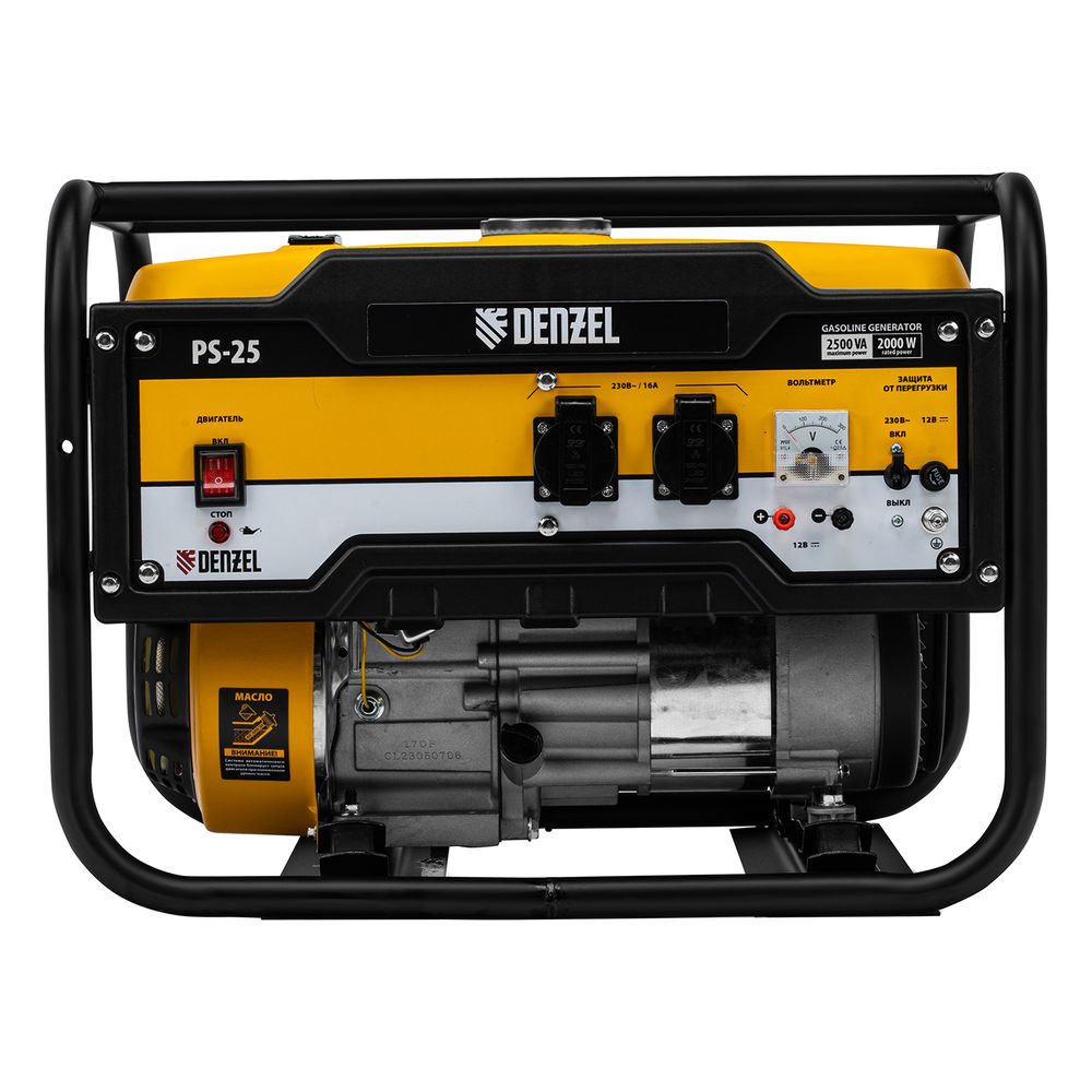 Генератор бензиновый PS 25, 2.5 кВт, 230 В, 15 л, ручной стартер Denzel (946814)