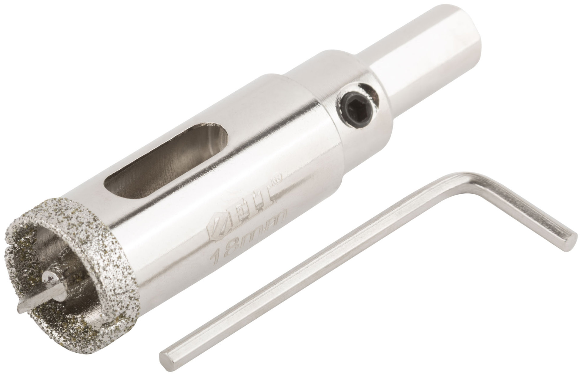 Коронка кольцевая по керамограниту, камню и кафелю алмазная с центровочным сверлом 18х70 мм (16207)