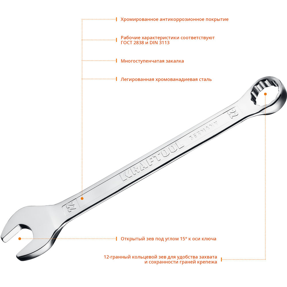 Ключ гаечный комбинированный 22 мм KRAFTOOL 27079-22