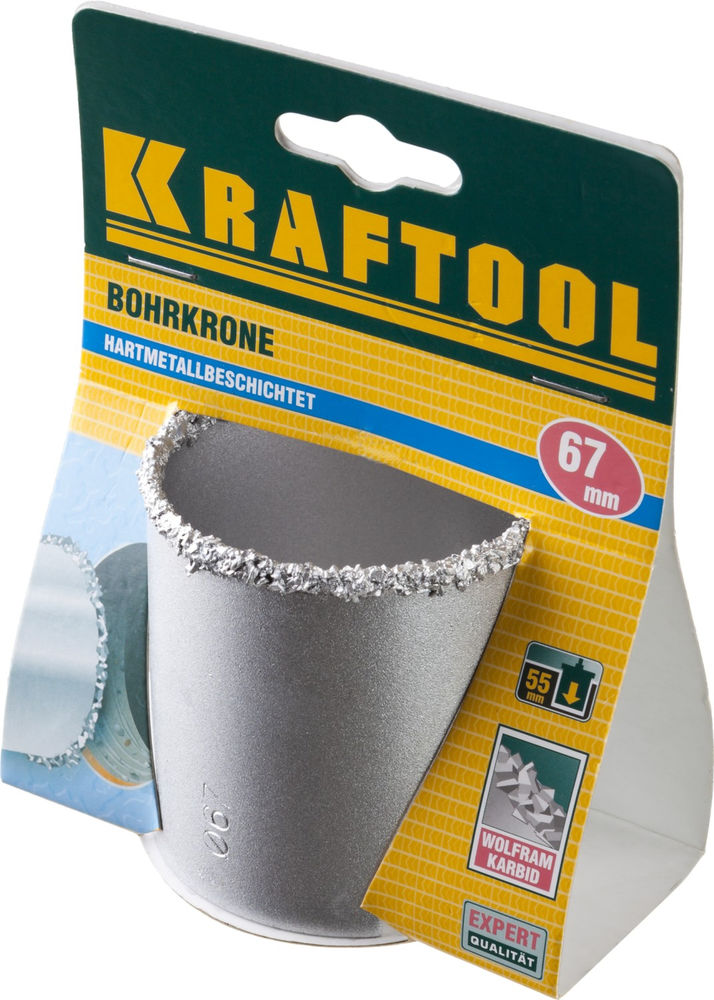 Коронка кольцевая 67 мм, L 55 мм, карбид вольфрама KRAFTOOL 33401-67_z01