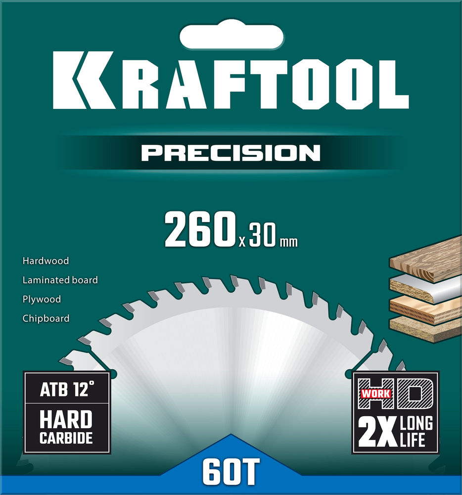 Пильный диск по дереву Precision, 260 х 30 мм, 60Т KRAFTOOL 36952-260-30