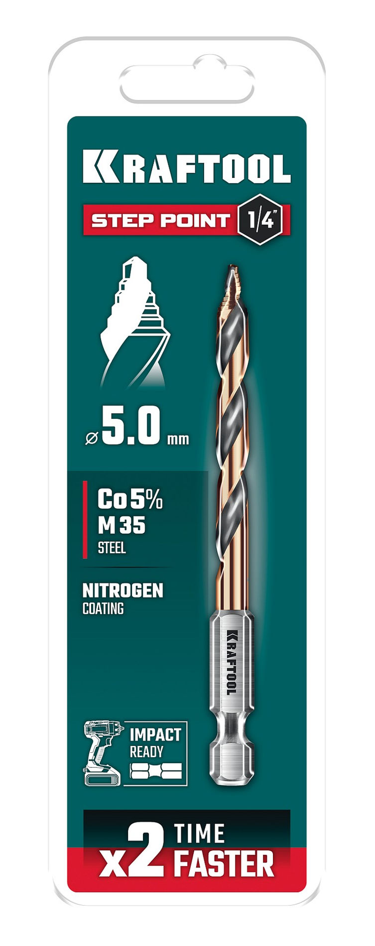 KRAFTOOL STEP POINT, d 5.0 х 91 мм, сверло по металлу для винтовёртов и шуруповертов IMPACT READY (29653-5)