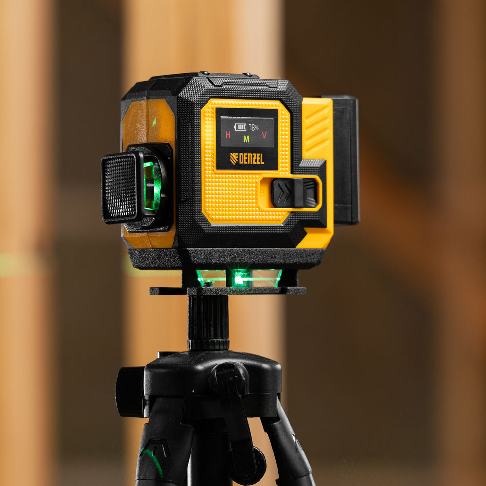 Лазерный уровень мультипризменный DLV-360-3T, 30 м, зеленый луч, Li-Ion 2,4 Aч, штатив // Denzel (350805)