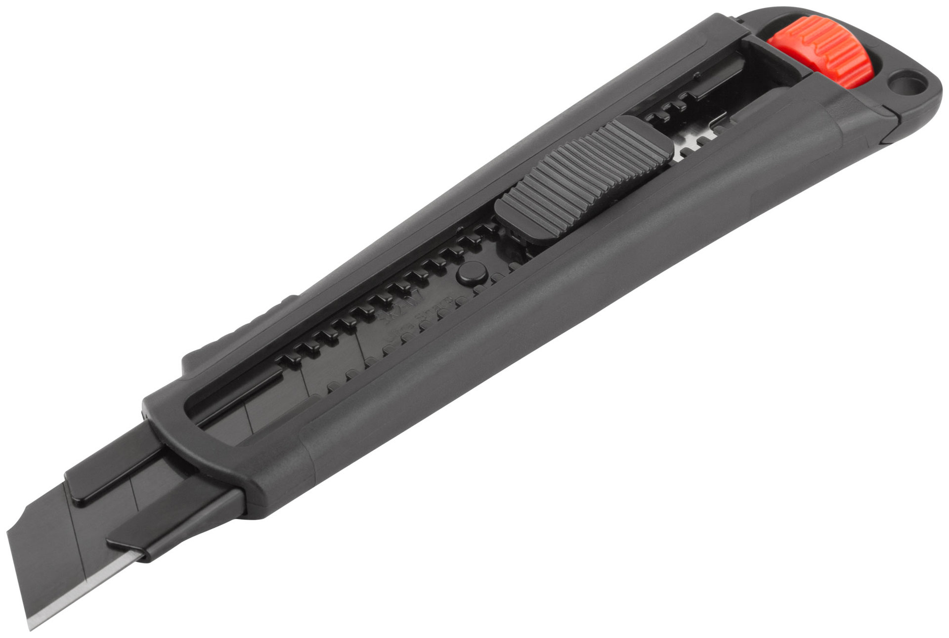 Нож технический 25 мм усиленный прорезиненный, дополнит. пластиковый прижим, черный, Профи (10332)