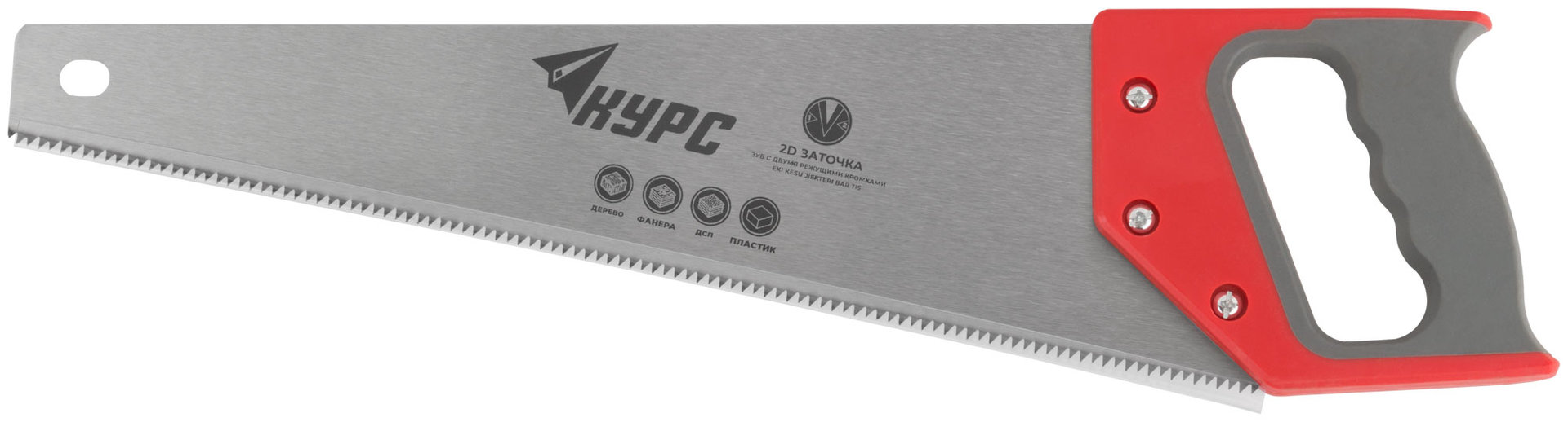 Ножовка по дереву, средний каленый зуб 7 ТPI, 2D заточка, пластиковая прорезиненная ручка 400 мм (40316)