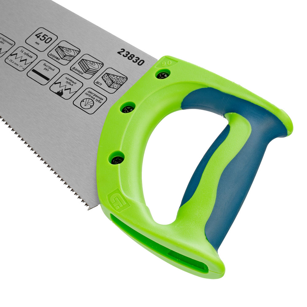 Ножовка по деревуЗубец для точных пильных работ, 450 мм, каленый зуб 2D, 14 TPI, двухкомпонентная рукоятка Сибртех