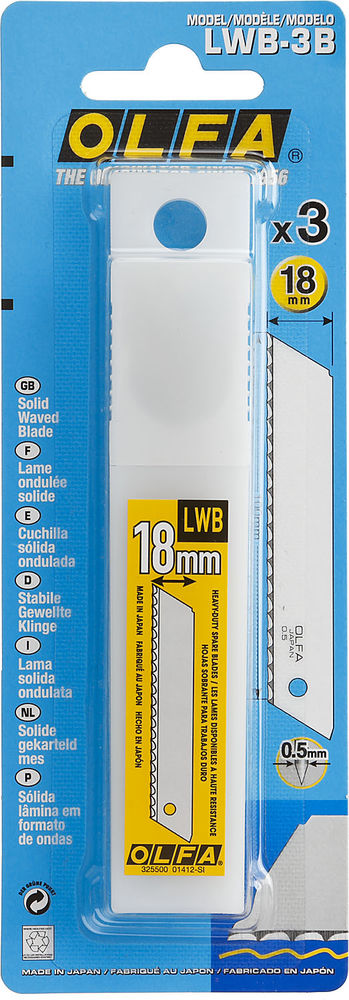 Серрейторные лезвия 18 мм, 3 шт, в пластиковом кейсе + блистер OLFA OL-LWB-3B