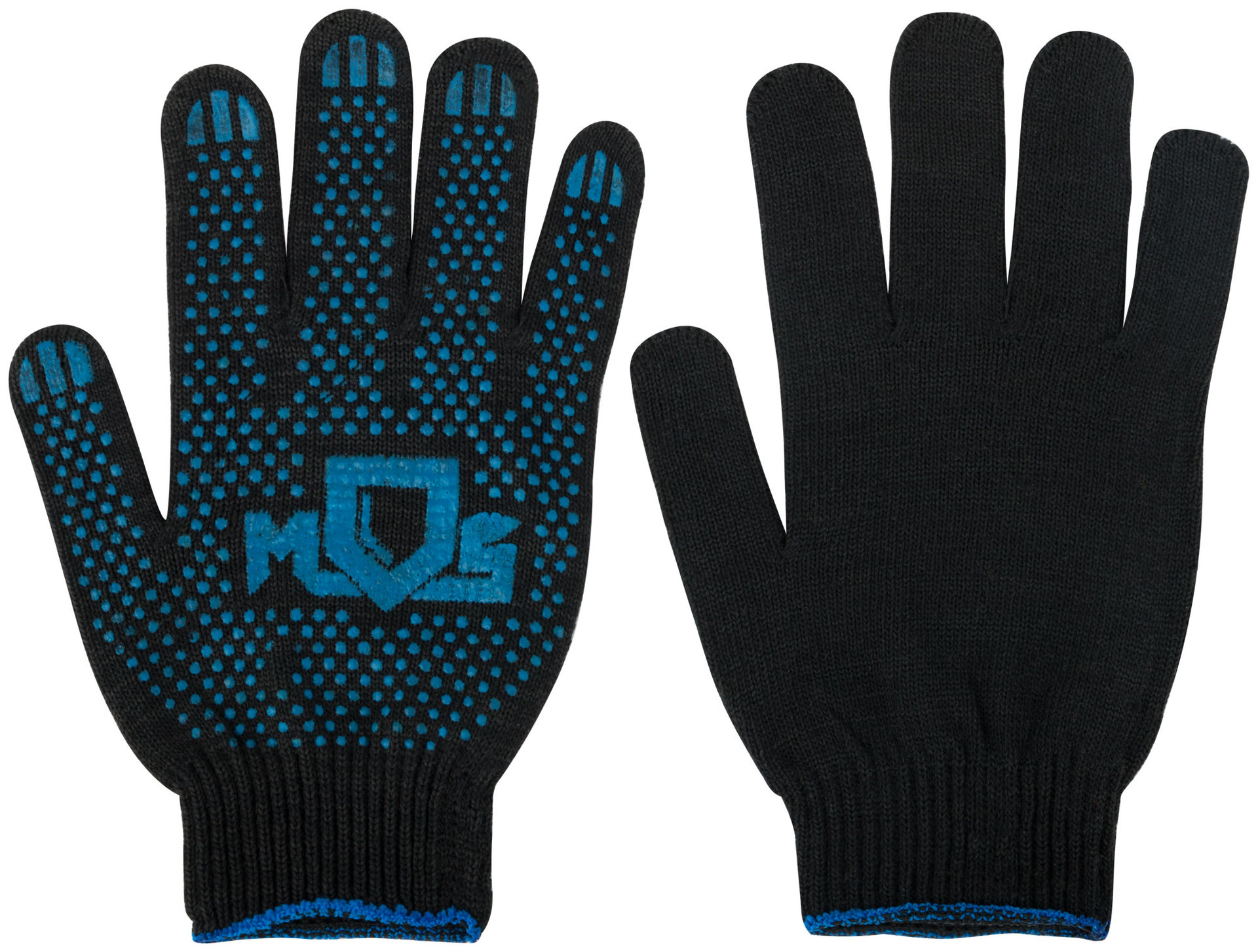 Перчатки вязаные черные х/б с ПВХ, 4 нити, 10 класс вязки (12495)