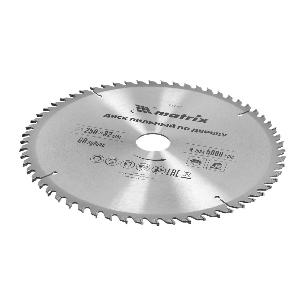 Пильный диск по дереву, 250 х 32 мм, 60 зубьев Matrix Professional (73267)