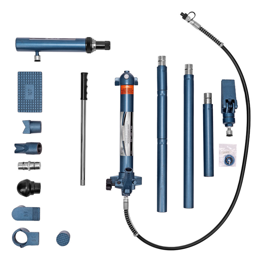 Растяжка гидравлическая, 10 т, набор из 17 предметов, 7 сменных насадок, в пластиковом кейсе на колесах Stels (51356)