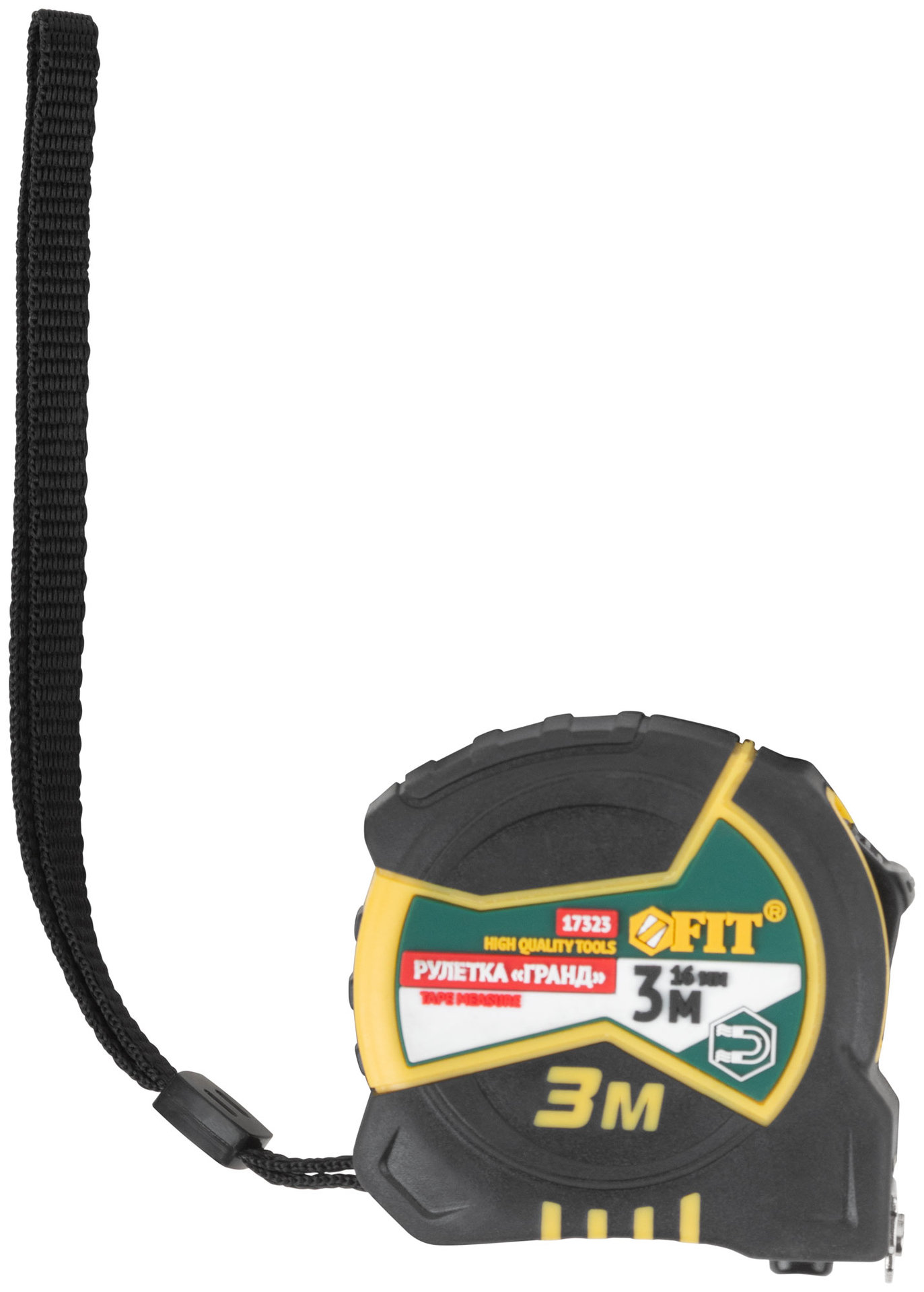 Рулетка Гранд, калибр.лента, нейлон.покр., магн.крючок, двойной стопор, прорезин.корпус 3 м х 16 мм