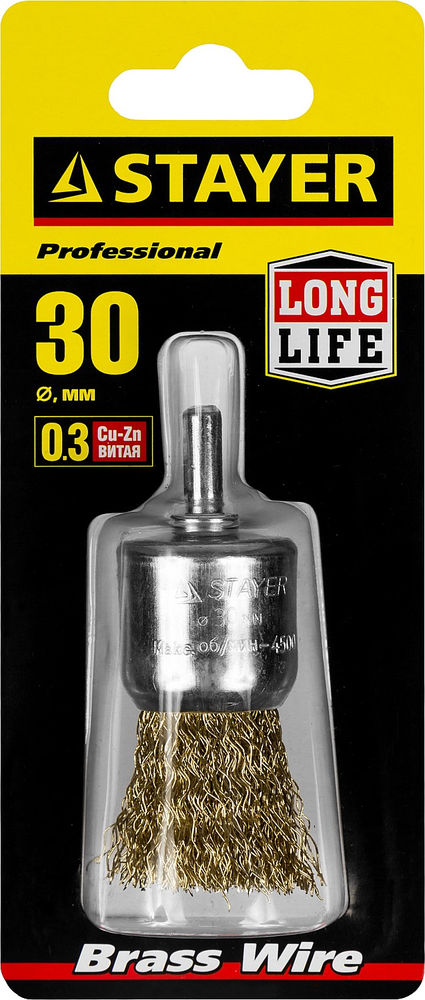 Щетка кистевая для дрели 30 мм, витая стальная латунированная проволока 0.3 мм STAYER 35113-30