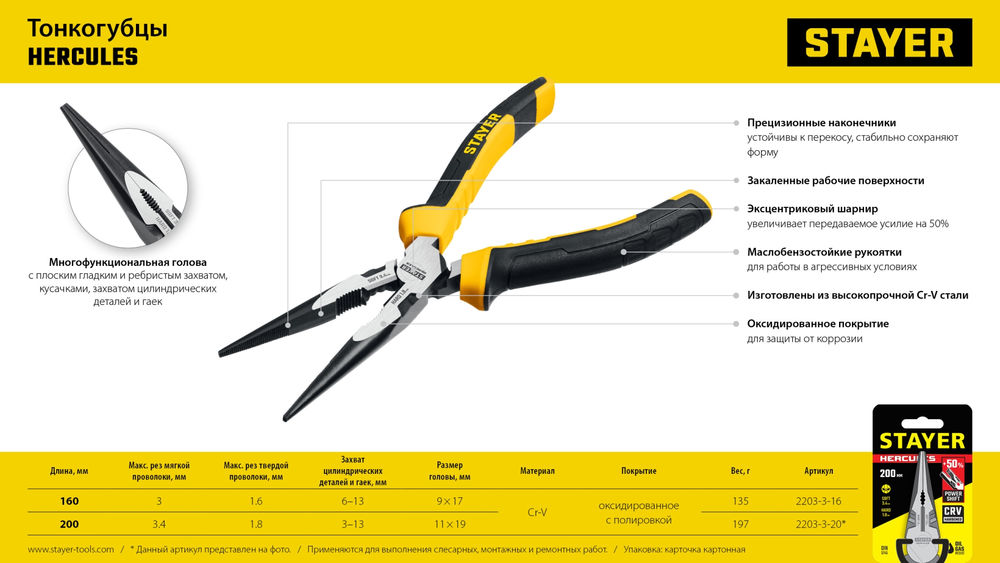 Тонкогубцы Hercules, 200 мм STAYER 2203-3-20_z01