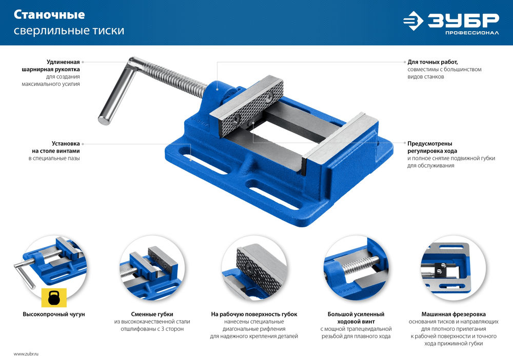 Тиски сверлильные станочные 100 мм Профессионал ЗУБР 32721