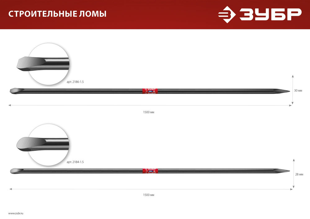 Лом строительный 1500 мм d 28 мм ЗУБР 2184-1.5