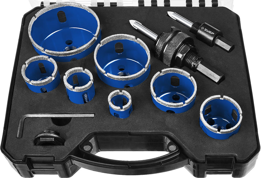 Набор алмазных коронок с оснасткой 7 шт (d 20/25/32/35/40/50/68 мм) ЗУБР Профессионал 29870-H7_z01