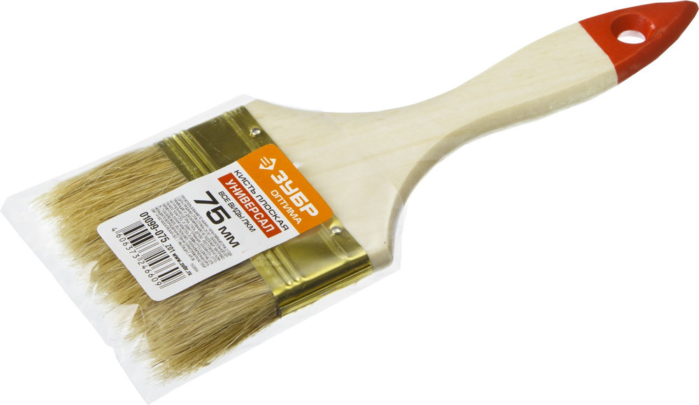 Кисть плоская 75 мм (3), светлая натуральная щетина, деревянная ручка ЗУБР 01099-075_z01