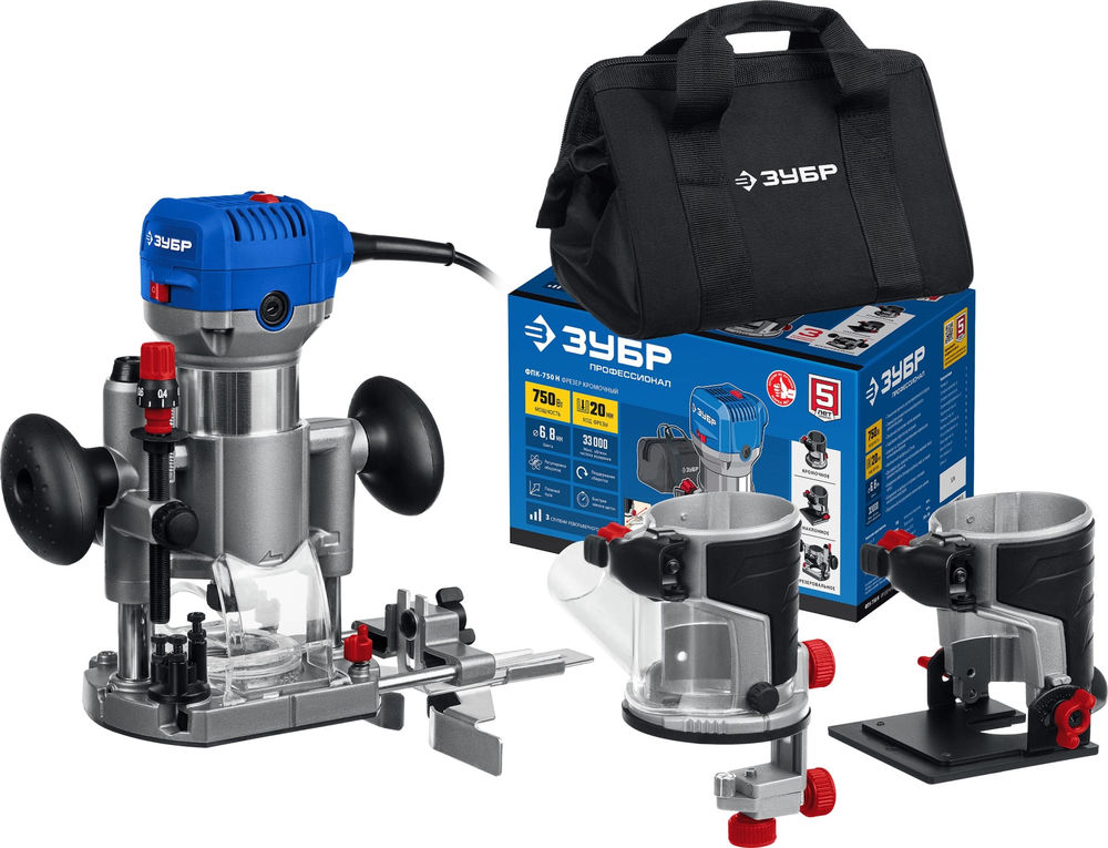 Фрезер кромочный 750 Вт сумка 3 основания Профессионал ЗУБР ФПК-750Н