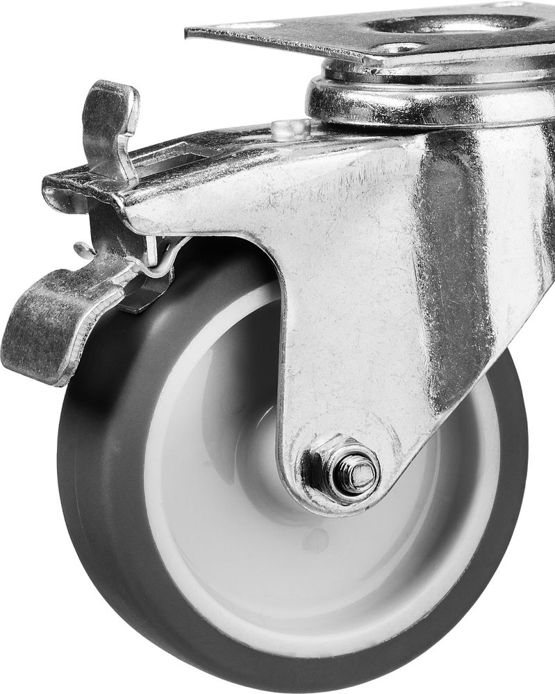 Колесо термопластичное поворотное с тормозом d 75 мм, г/п 60 кг, резина/полипропилен ЗУБР Профессионал 30946-75-B