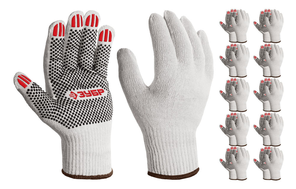 Перчатки х/б ОПТИМА, XL (10), с ПВХ покрытием (точка), 10 класс, 10 пар ЗУБР 11440-XL10