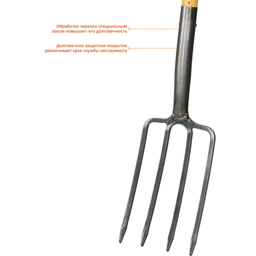 Вилы садовые 280 x 180 x 1200 мм, антикор. покрытие, деревянный черенок высш. сорт, с пластиковой рукояткой, PROLine GRINDA 39727