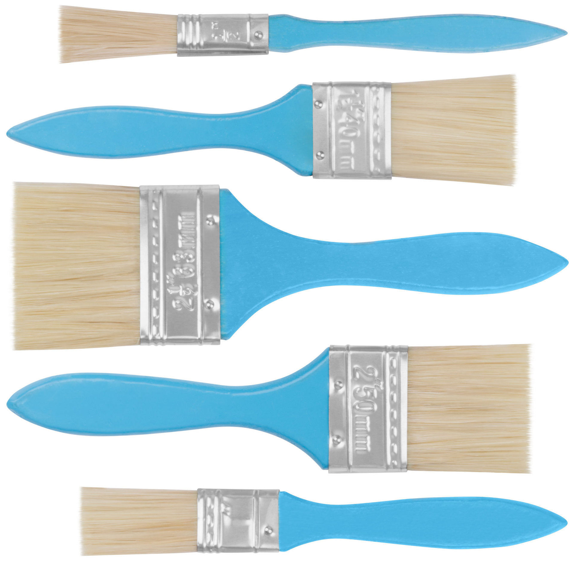 Кисти флейцевые, синяя ручка, набор 5 шт. (1/2, 1, 1,5, 2,2,5) (01502)