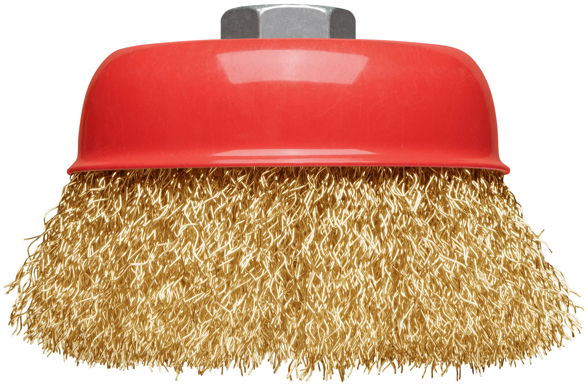 Корщетка-чашка, гайка М14, стальная латунированная волнистая проволока 100 мм, блистер (39093)